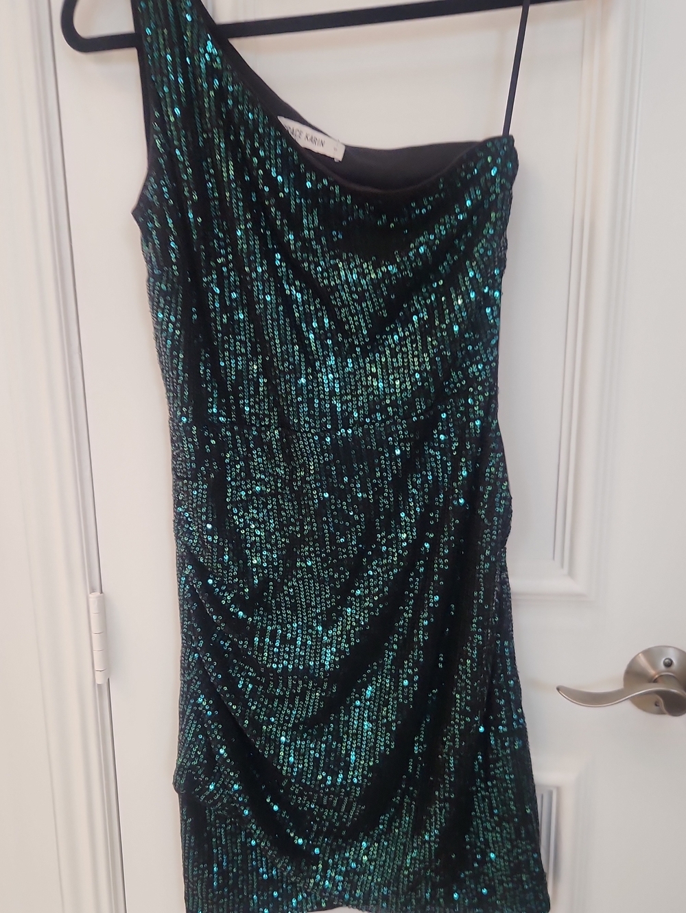 One-Shoulder Teal Sequin Dress